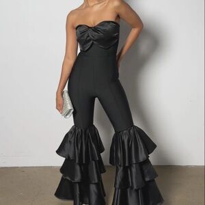 Black Flared Jumpsuit with Ruffled Tiers